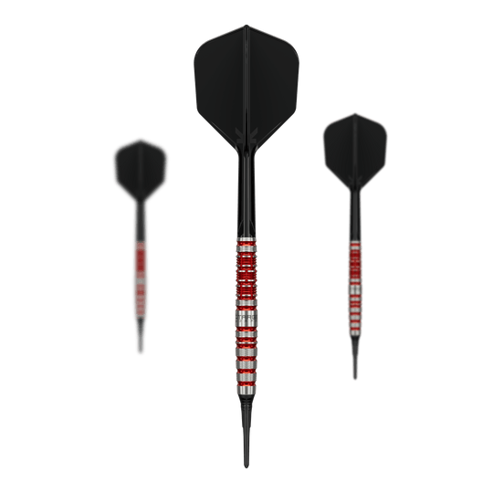 Target Black Marque Spinel Soft Darts - 21,5 g Target Black Marque Spinel Softdarts - 21,5g ist ein Softdart-Set für präzises Spiel. Das Bild zeigt alle Komponenten des Sets auf einen Blick.