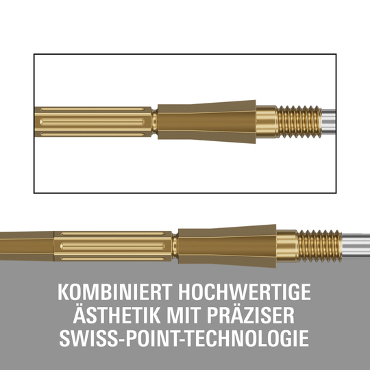 Target Elysian Archetype 43 Swiss Point stalen dartpijlpunten - Goud Target Elysian Archetype 43 Swiss Point Steeldartspitzen in Gold. Hochwertige Dartspitzen für professionelle Darts.