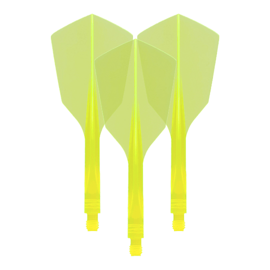Condor Ax 120 Flight System Neon Geel - Smal Das Bild zeigt drei neon-gelbe Dartflights mit schmaler Form. Es handelt sich um das Produkt „Condor Axe 120 Flight-System Neon Yellow - Narrow“.