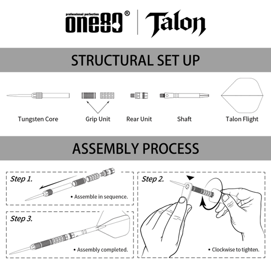 One80 Talon T1 stalen dartpijlen Abgebildet sind die One80 Talon Steeldarts. Diese Darts bieten eine hochwertige Verarbeitung und ein modernes Design.