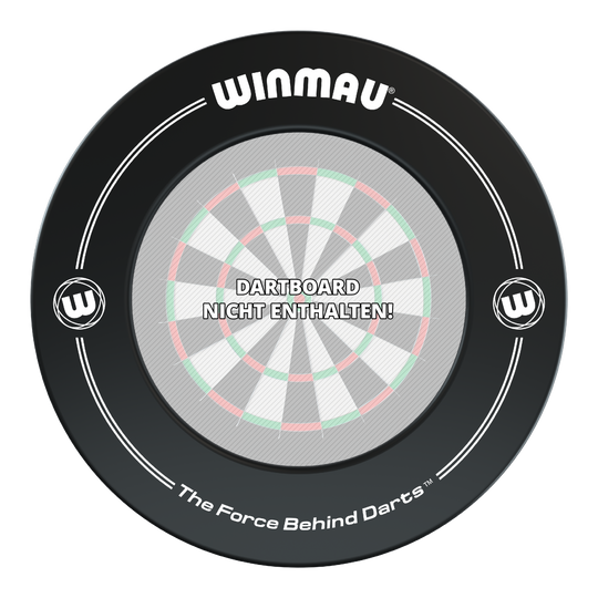 Winmau Dartboard Surround Das Bild zeigt einen schwarzen Dartboard-Surround der Marke Winmau. In der Mitte steht der Hinweis: "Dartboard nicht enthalten!"