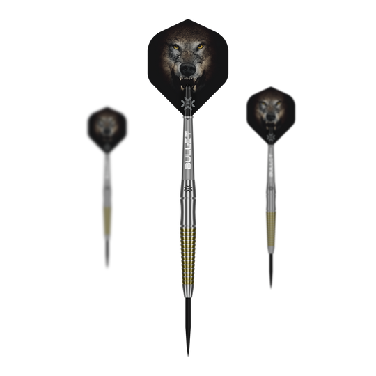 Bullet Fang stalen pijltjes Das Bild präsentiert ein Set der Bullet Fang Steeldarts. Mehrere Darts sind als Set zusammen abgebildet.