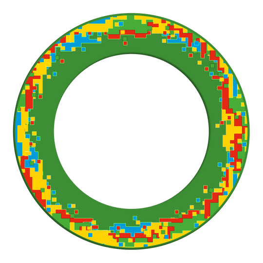 Das Bild präsentiert das Produkt 'MSF-H3_McDart_Pixel_Dartboard_Surround_Grn_2'. Es handelt sich vermutlich um ein grünes Dartboard-Umrandungszubehör.