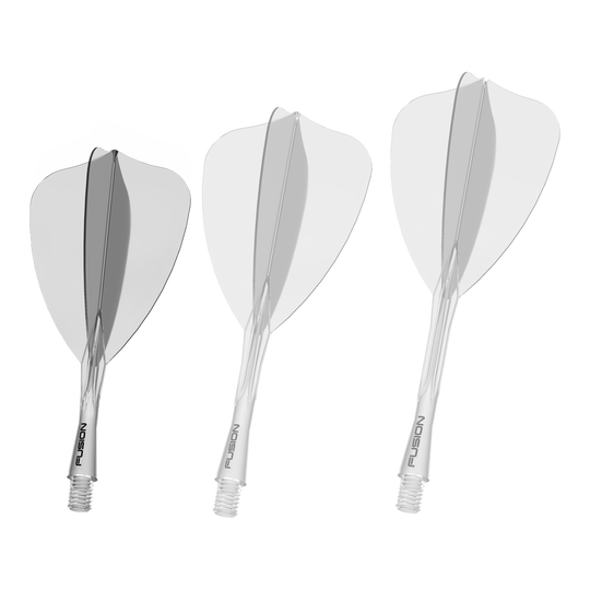 Zu sehen ist das Winmau Fusion Flight Shaft System Arrow in klarer Ausführung mit einer Länge von 22mm. Es ist speziell zum Einsatz an Dartpfeilen bestimmt.