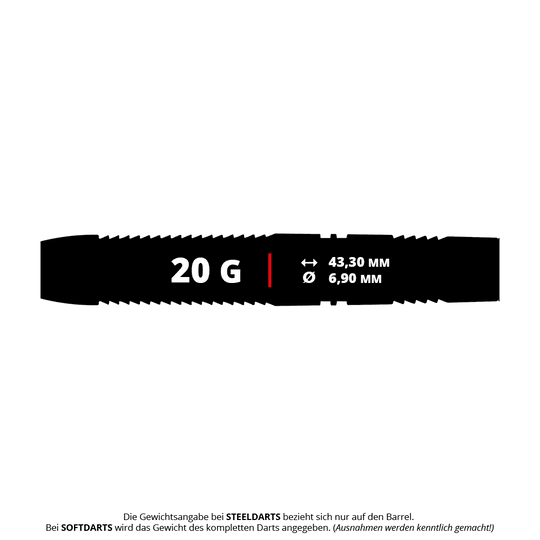 Winmau Callisto 03 Softdarts mit 20 Gramm Gewicht abgebildet. Die Softdarts sind für das Dartspiel geeignet.