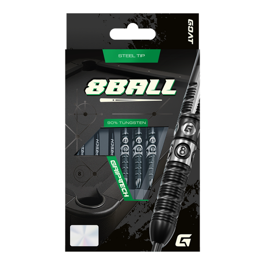 GOAT 8-Ball stalen dartpijlen Das Bild stellt die GOAT 8Ball Steeldarts dar. Details des Dartpfeils sind klar erkennbar.