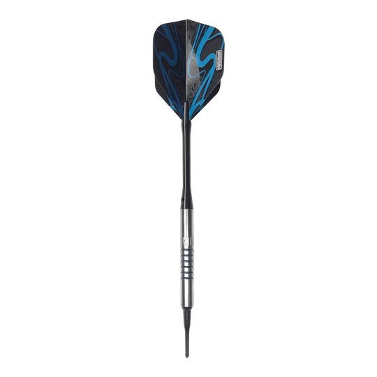 McDart 85 Tungsten V19 zachte dartpijlen - 16,5 g Der McDart 85er Tungsten V19 Softdart wiegt 16,5g und hat ein modernes Design mit blauen und schwarzen Akzenten. Der Dartpfeil besteht aus hochwertigem Tungsten und besitzt einen silbernen, gerillten Schaft.