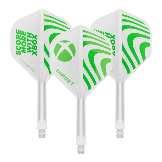 Ein Produktbild mit dem Dateinamen 410611_Target_Xbox_KFlex_No2_Standard_Flights_26mm_1Set. Es handelt sich wahrscheinlich um ein Set vom Dartzubehör.
