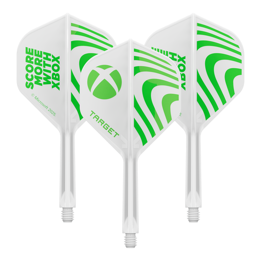Target Xbox K-Flex No2 standaard flight controllers - wit Ein Produktbild mit dem Dateinamen 410611_Target_Xbox_KFlex_No2_Standard_Flights_26mm_1Set. Es handelt sich wahrscheinlich um ein Set vom Dartzubehör.