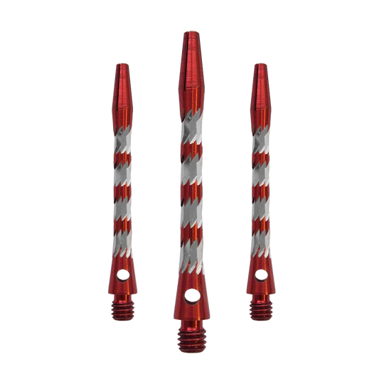 Bulls NL Minor aluminium shafts - rood - 46 mm Bulls NL Minor Aluminium Shafts in Rot, 46 mm lang. Das Bild zeigt ein Set roter Aluminiumschäfte für Dartpfeile.