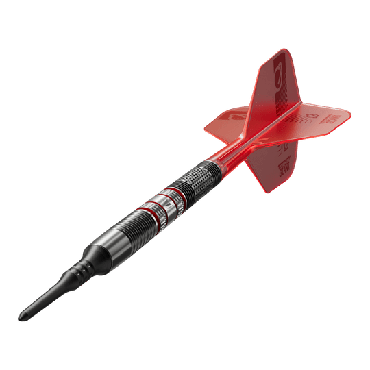 Target Gabriel Clemens 95K zachte darts - 19g Dies ist ein Target Gabriel Clemens 95K Softdart mit einem Gewicht von 19g. Der Dartpfeil hat ein schwarzes Barrel mit roten und silbernen Akzenten sowie einen roten Flight.