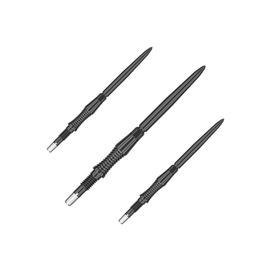 Target Swiss Point Dartpunten Signature RST - Zwart Das Bild stellt ein Set von schwarzen Dartspitzen Signature RST, 35mm, von Target Swiss Point dar. Die Spitzen sind nebeneinander angeordnet.