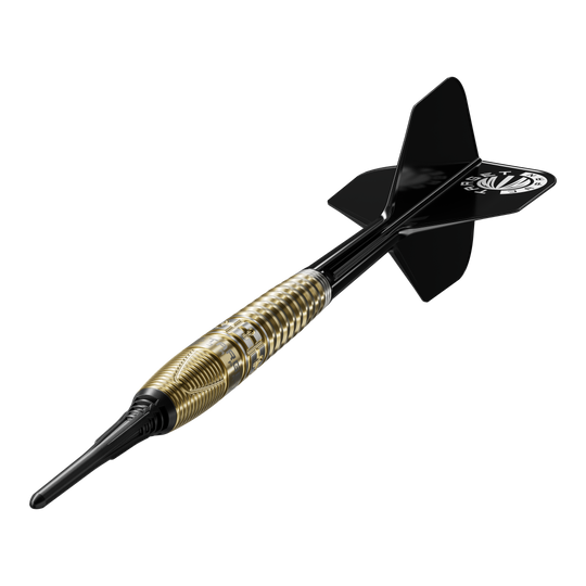 Auf dem Bild sind die Target Japan Prime Series Harith Lim HotShot GEN3 Softdarts - 18g. Sie sind für professionelle Spieler entwickelt worden.