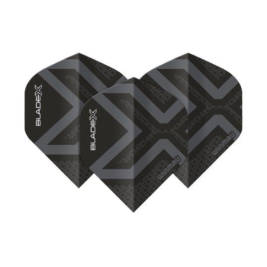 Winmau Prism Delta Blade X Metallic Black No2 standaard flights Abgebildet ist ein Winmau Prism Delta Blade X Metallic Black No2 Standard Flight. Das Produkt erscheint in schwarzer Metallic-Farbe.