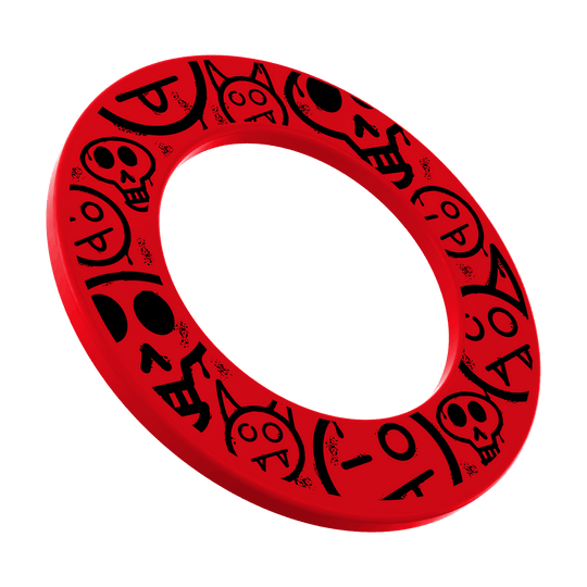 McDart Graffiti Emoji's Dartbord Surround Ein Bild mit dem Dateinamen MSF-A5_McDart_Graffiti_Smilies_Dartboard_Surround_Rot_1. Das Produkt weist wahrscheinlich ein rotes Graffiti-Smiley-Design auf.