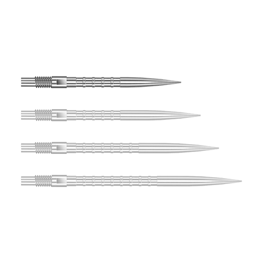 Harrows Quick Point Heavy Metal Dart Tips - Zilver Das Bild zeigt Harrows Quick Point Heavy Metal Grip Dartspitzen in Silber mit einer Länge von 26mm. Dies ist das erste Stück der Serie.