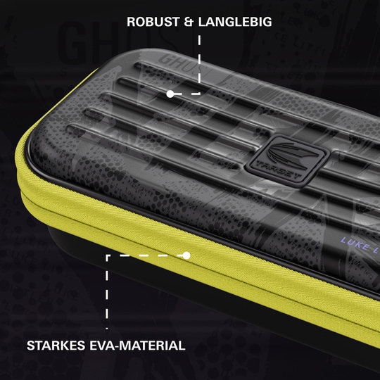 Takoma Ghost Series Luke Littler dartkoffer Gezeigt wird das Takoma Ghost Series Luke Littler Dartcase. Die Tasche bietet Sicherheit und Komfort für alle Dart-Liebhaber.