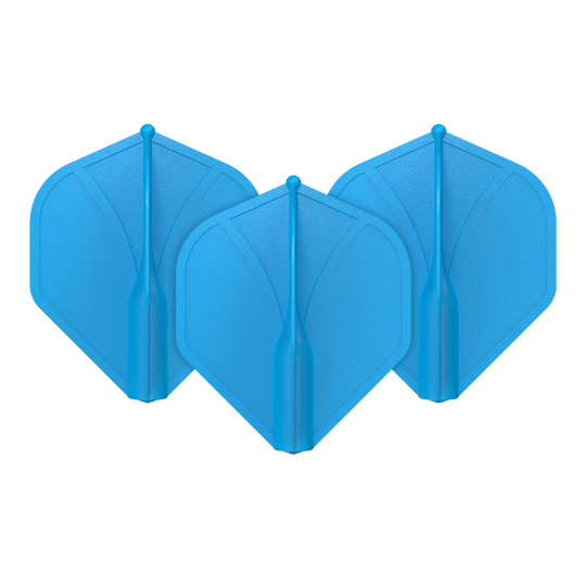 Shot Airfoil Molded No2 Standaard Vluchten Auf dem Bild sind drei blaue Dart-Flights zu sehen. Sie haben eine geformte, stabile Struktur und sind nebeneinander angeordnet.