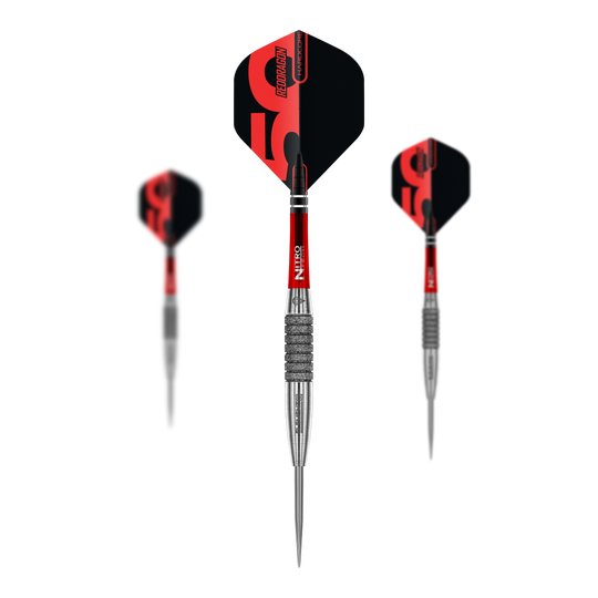 Red Dragon 50 Jaar Collectie Element 6 C Stalen Darts - 25g Red Dragon 50 Year Collection Element 6 C Steeldarts mit 25g Gewicht. Das Bild zeigt das limitierte Edition Set der Steeldarts.