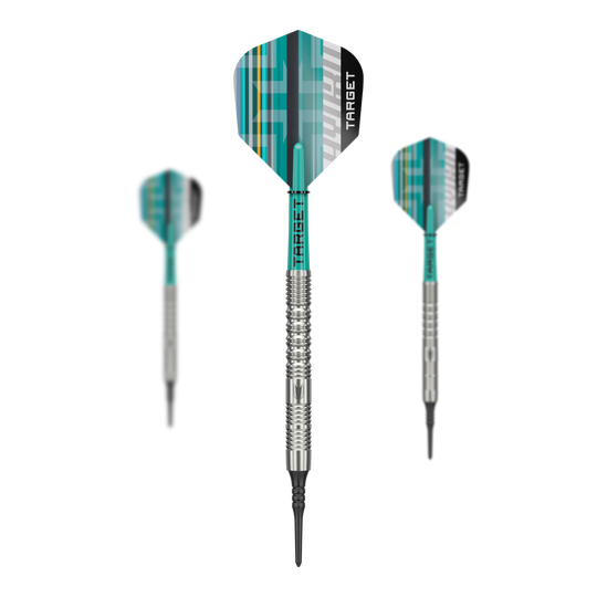 Target Hydro 12 Softdarts Target Hydro 12 Softdarts sind hochwertige Softdarts für das Dartspiel. Das Bild zeigt das Design und die Verpackung dieses Produkts.