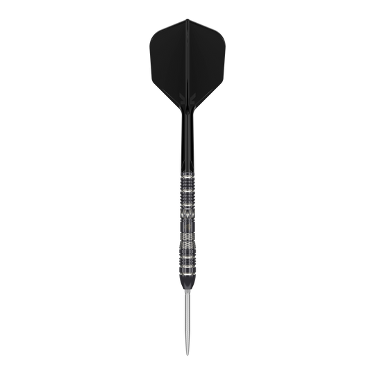 Target Black Marque Dragon 3 Swiss Point Steeldarts Das Bild zeigt einen Target Black Marque Dragon 3 Swiss Point Steeldart. Der Dartpfeil hat ein schwarzes Flight und einen silber-schwarzen, metallischen Griffbereich.