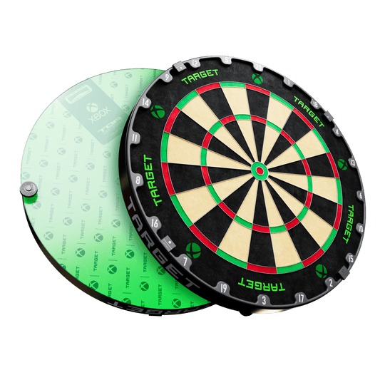 Target Xbox Dartboard Surround-bundel Zu sehen ist das Target Xbox Dartboard Surround Bundle. Es ist ein Zubehör für Dartspieler zur Erweiterung der Scheibe.