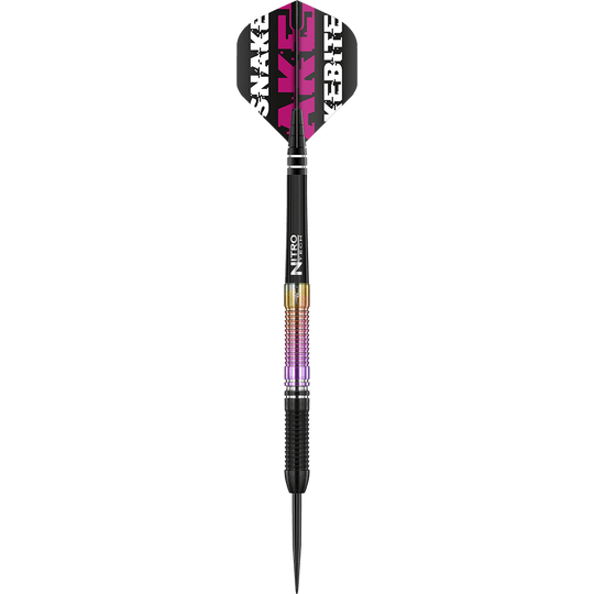 RD2173_RedDragon_Peter-Wright_Snakebite_World_Champion_2020_Edition_Steeldarts_12o1BjSzn1tdKU Auf dem Bild ist ein Steeldart der Marke Red Dragon zu sehen, Modell "Peter Wright Snakebite World Champion 2020 Edition". Der Dart hat ein farbiges Griffstück und einen Flight mit der Aufschrift "Snakebite".