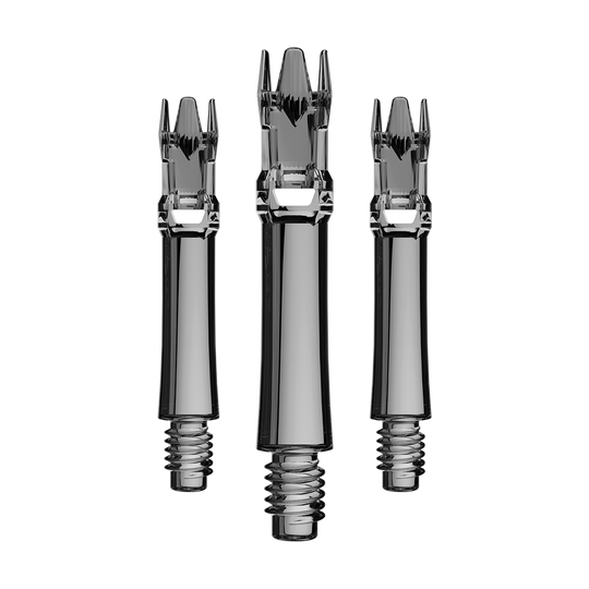 L-Style L-System vervangingsschachten - Transparant zwart Abgebildet ist ein Set von schwarzen transparenten Ersatzshafts. Die Shafts sind ordentlich zusammengesetzt.