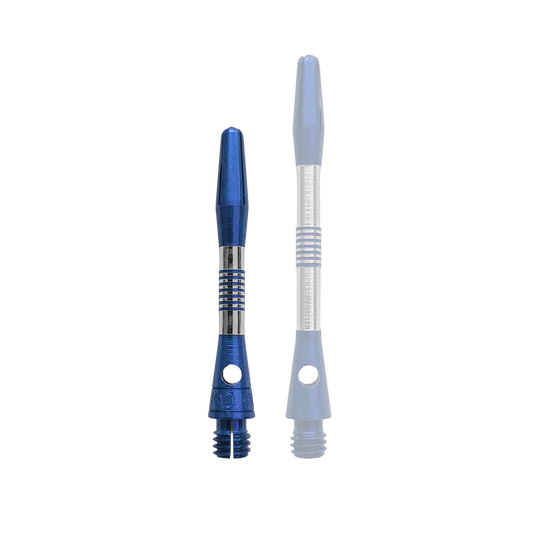 Bulls NL Cetra Aluminium Shafts - Blauw Ein einzelner blauer Aluminium Dart Schaft, 34mm lang, ist im Bild. Dieser Schaft eignet sich für Dart-Liebhaber und Bastler.
