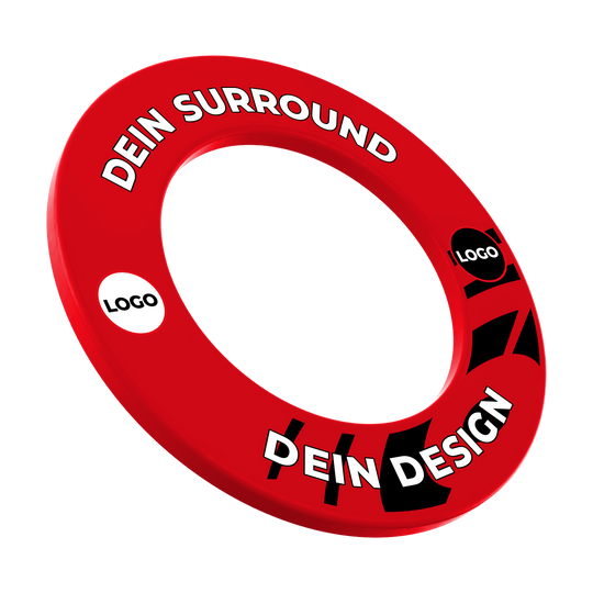 Dartbordomlijsting met uw eigen ontwerp Auf dem Bild sieht man ein rotes Dartboard-Surround. Es wird zum Auffangen fehlgeworfener Darts verwendet.