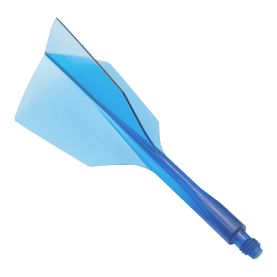 Condor Ax 120 Flight System Helderblauw - Smal Das Bild zeigt ein Dart-Flight-System in klarem Blau mit schmalem Design. Es handelt sich um das Produkt "Condor Axe 120 Flight-System Clear Blue - Narrow".