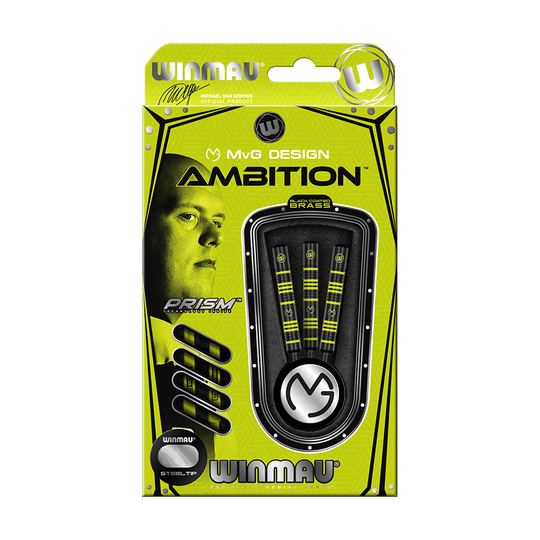 1233_Winmau_Michael_Van_Gerwen_MvG_Ambition_Steeldarts_3 Das Bild zeigt die Verpackung der "Winmau Michael Van Gerwen MvG Ambition Steeldarts". Auf der Verpackung sind die Darts sowie das Porträt von Michael Van Gerwen abgebildet.