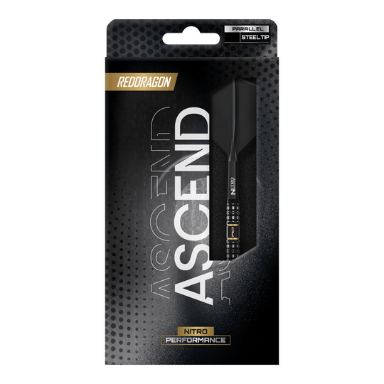 Dieses Bild zeigt die Red Dragon Ascend Parallel Steeldarts. Die Steeldarts haben ein modernes Design und sind für Präzision beim Dartspiel gemacht.