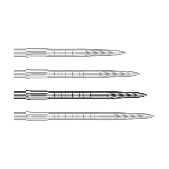 Caliburn System stalen dartpunten - Micro Grip - Zilver Das Bild zeigt Steeldartspitzen mit Micro Grip im Silber-Design, 36mm lang. Das Produkt ist auf weißem Hintergrund zu sehen.