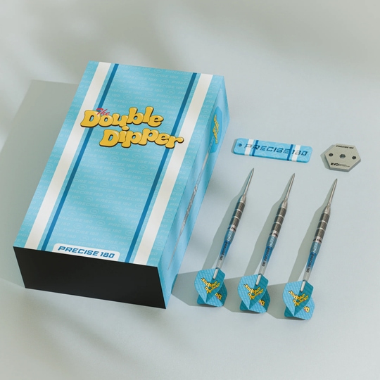 Precise 180 Bela Schugmann Double Dipper V1 stalen dartpijlen Das Bild zeigt die Precise 180 Bela Schugmann Double Dipper V1 Steeldarts. Diese Dartpfeile sind optimal für fortgeschrittene Dartspieler.