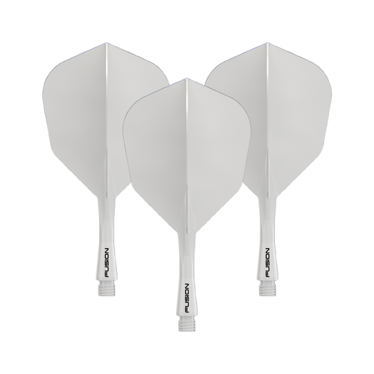 Winmau Fusion Flight Shaft System No6 Massief Wit Gezeigt wird das Winmau Fusion Flight Shaft System No6 in Solid White, 22mm (1 Set). Es ist ein weißes Zubehörteil für Dartpfeile.
