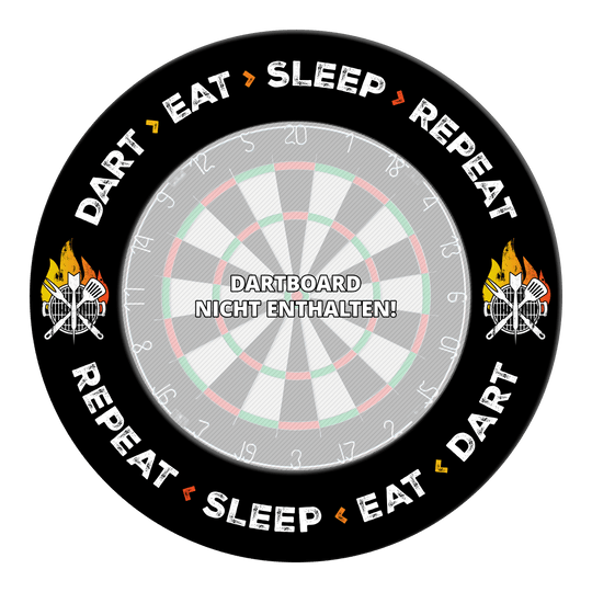 McDart Dartbord Surround - Dart Eat Sleep Repeat Auf dem Bild sieht man das Produkt MSF-I1_McDart_Dartboard_Surround_Dart_Eat_Sleep_Repeat_Schwarz_3. Es vermittelt einen Eindruck vom Aussehen des Produkts.