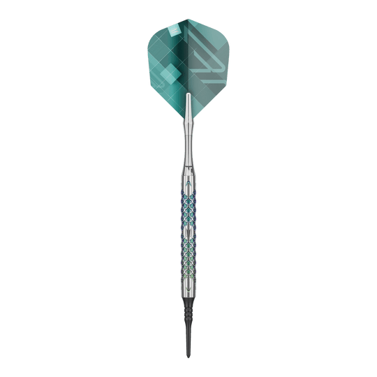 Target Rove 10 zachte darts Ein einzelner Target Rove 10 Softdart ist im Bild zu sehen. Die Oberfläche und Konturen sind gut zu erkennen.