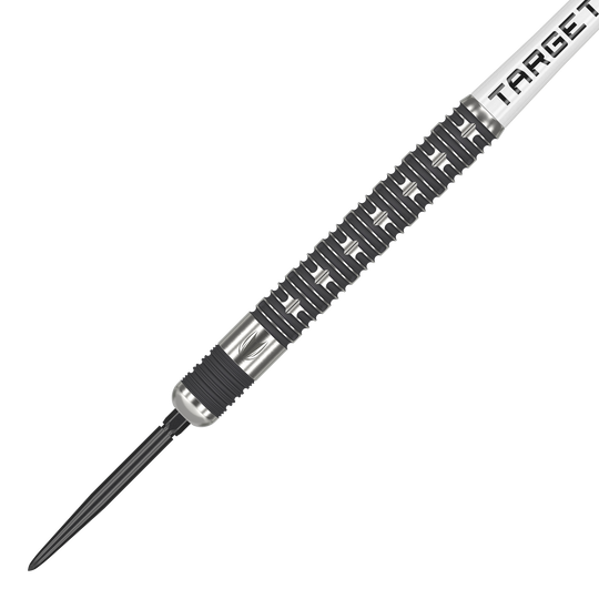 Targetwit Chris Dobey Hollywood Action Swiss Point Steeldarts Das Bild zeigt den Target Chris Dobey Hollywood Action Swiss Point Steeldart. Der Dartpfeil hat ein auffälliges, silber-schwarzes Design mit präzisen Griffmulden.