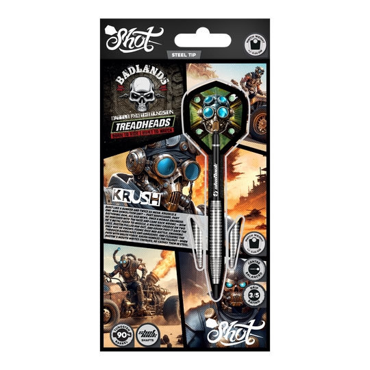 Shot Badlands Krush steel darts Abgebildet sind die Shot Badlands Krush Steeldarts. Diese Steeldarts sind für ein exaktes Spiel konzipiert.