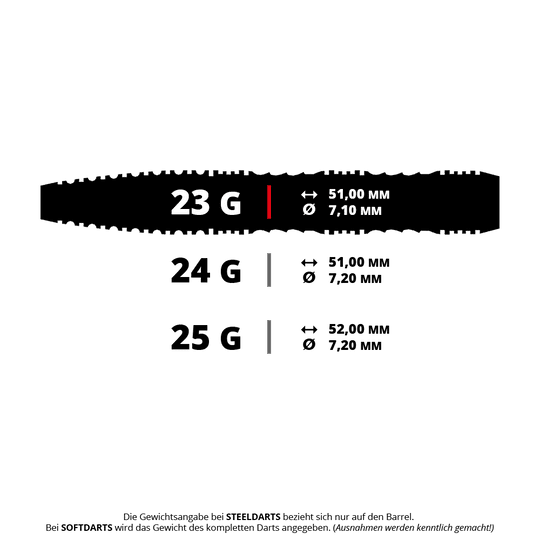 Shot Alchemy Mythril stalen pijlen Das Bild zeigt einen Shot Alchemy Mythril Steeldart mit einem Gewicht von 23 Gramm. Es handelt sich um einen hochwertigen Dartpfeil für Steeldart-Spiele.