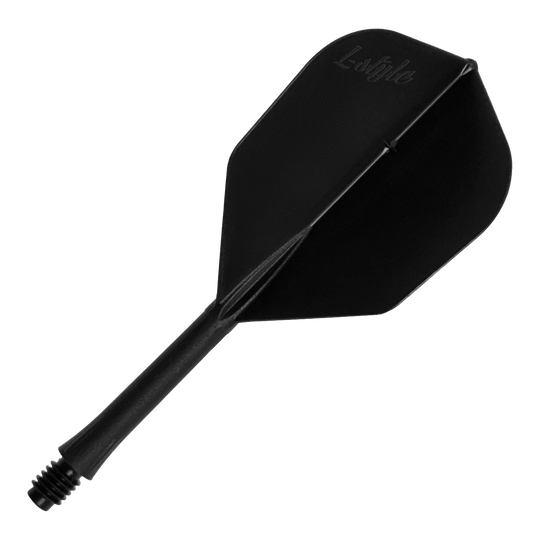 Das Bild zeigt einen Dart-Flight in Schwarz. Die Datei heißt LSF-900_L-Style_BarFlight_Schwarz_1.