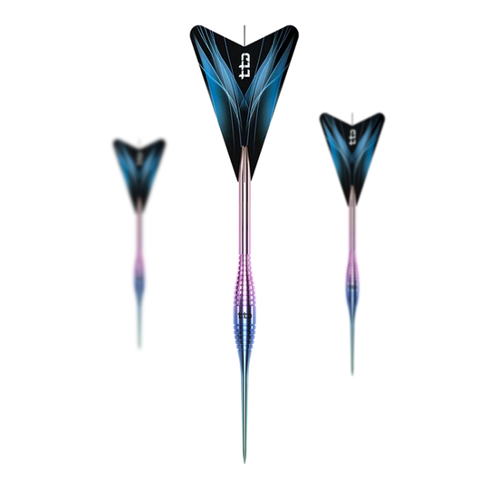 Caliburn TTD Complete Titanium T2 Rainbow stalen dartpijlen - 6 g Abgebildet ist ein Set der Caliburn TTD Complete Titanium T2 Rainbow Steeldarts - 6g. Das Set enthält hochwertige Steeldarts in Regenbogenoptik.