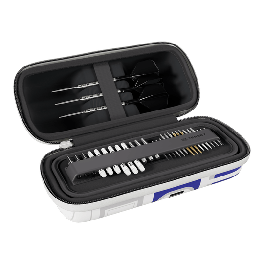 Hier sieht man das Target Star Wars Boa Dartcase - R2D2. Die Aufbewahrungstasche ist im Stil von R2D2 gestaltet.