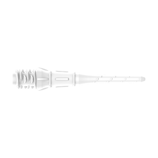 Premium Lippoints (30er Pack) - Spitzen Das Bild zeigt eine weiße Dartspitze mit feinen Rillen und Details. Sie ist lang und besteht aus Kunststoff.