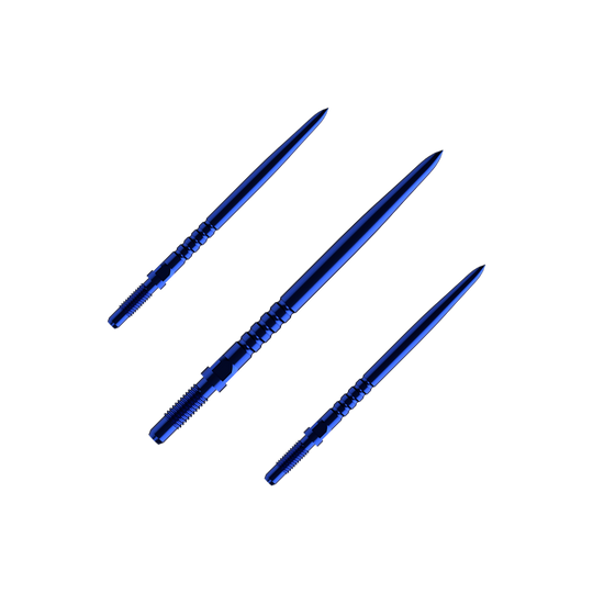 Bulls NL Convertible Point Dart Tips - Ringvormige Grip - Blauw Hier sieht man ein Set aus mehreren RingedGrip Convertible Points in Blau, 32mm lang. Es sind Ersatzspitzen für Dartpfeile.