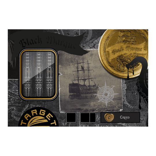 Target Black Marque Creed Soft Darts - 21,5 g Auf dem Bild sieht man die Target Black Marque Creed Softdarts - 21,5g in einer Detailansicht. Die Oberfläche und Form der Darts sind abgebildet.