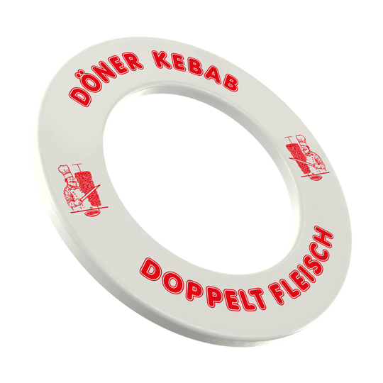 McDart Döner Kebab Dartbordomlijsting - Met aangepaste tekst Zu sehen ist das McDart Dartboard Surround Döner mit individuellem Wunschtext. Dieses Produkt dient als Schutz für Dartboards.