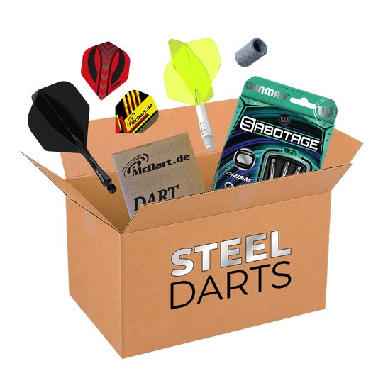 McDart Mystery Box - Steeldarts Auf dem Bild befindet sich die McDart Mystery-Box - Steeldarts. Die Box beinhaltet verschiedene Steeldarts und Zubehör.