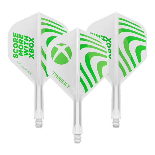 Target Xbox K-Flex No2 standaard flight controllers - wit Zu sehen ist ein Dart Flight Set mit dem Dateinamen 410610_Target_Xbox_KFlex_No2_Standard_Flights_19mm_1Set. Das Set enthält mehrere Standard Flights.